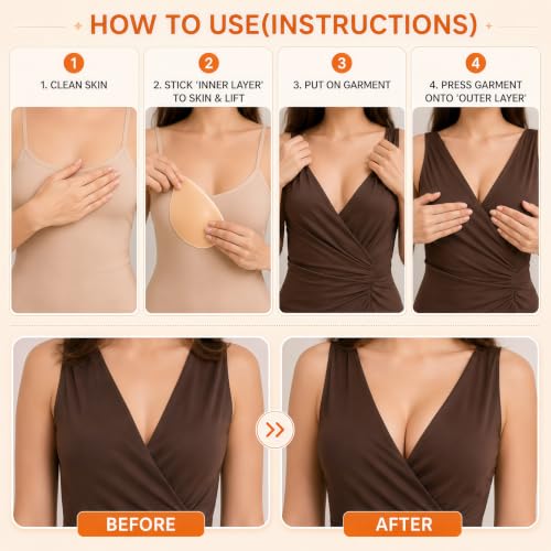 Image of Sticky Bra Inserts Push Up for Women Reusable Stick Bra Double Sided Strapless Waterproof Adhesive Bra Pads