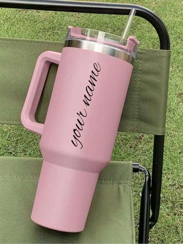 Image of Zephorus Personalized Stainless Steel Tumbler with Handle, 1200ml Capacity, Black Insulated Travel Mug with Straw, Custom Name Design (Pink)