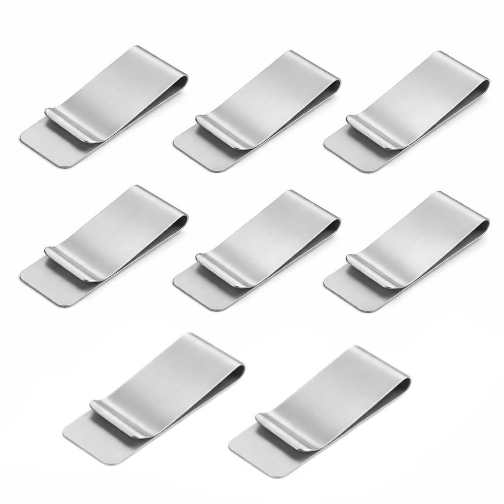 8 PCS Geldklammer, 52 x 20 x 8 mm, Geldscheinklammer Tragbare, Geldklammer Herren aus Edelstahl, Schlanke Money Clip Geldscheinklammer und Geldclip Herren für Geldscheine, Karten und Dokumente