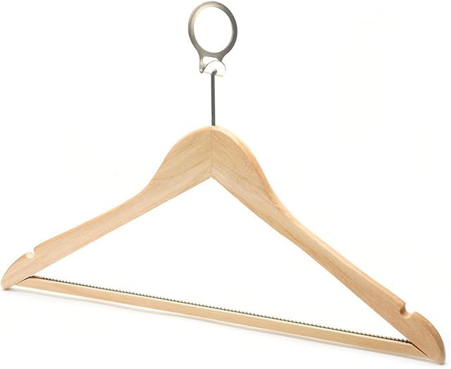Shopfitting Warehouse 20 x Wooden Hotel Hanger with Non Slip Trouser Bar and Security Chrome Hook - High, Commercial Quality with Natural Wood Finish