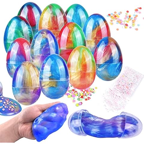 FUNNISM 12 Pack Fluffy Galaxy Slime Easter Eggs with Accessories, Stress Relief Sludge Toys for Kids Boys Girls, Easter Basket Stuffer Gifts, Easter Family Games, Prefilled Easter Party Favor Supplies Cover
