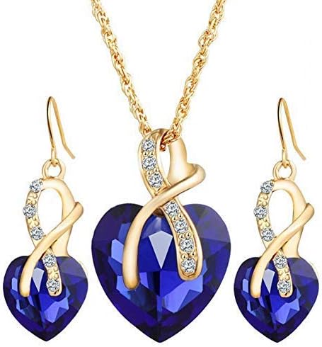 weelGift! Gold Plated Jewelry Sets For Women Crystal Heart Necklace Earrings Jewellery Set Bridal Wedding Accessories (blue)