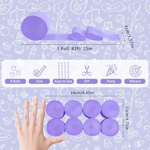 Image of 8 Rolls Crepe Paper Streamers, Light Purple Streamers Party Decorations for Baby Shower Bridal Shower Wedding Lavender Party Birthday Graduation
