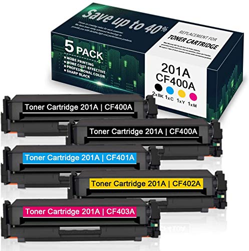 5 Pack(2BK 1C 1Y 1M) 201A CF400A CF401A CF402A CF403A Toner Cartridge Replacement for HP Color Laserjet Pro MFP M277n M277dw M277c6 M274n Pro M252dw M252n - by VaserInk