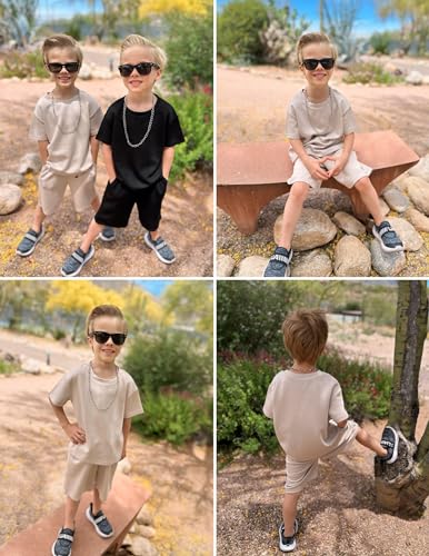 Image of Arshiner Boys Drop Shoulder Tee & Drawstring Waist Shorts Khaki 7 8 Years