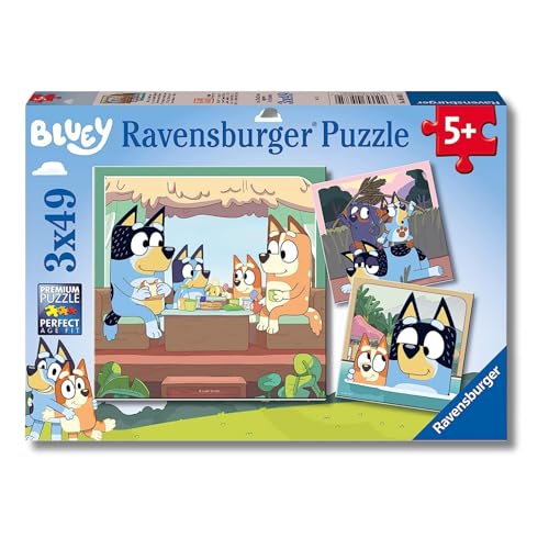Ravensburger - Bluey, Puzzle niños 5 años, Incluye 3 Puzzles de 49 Piezas