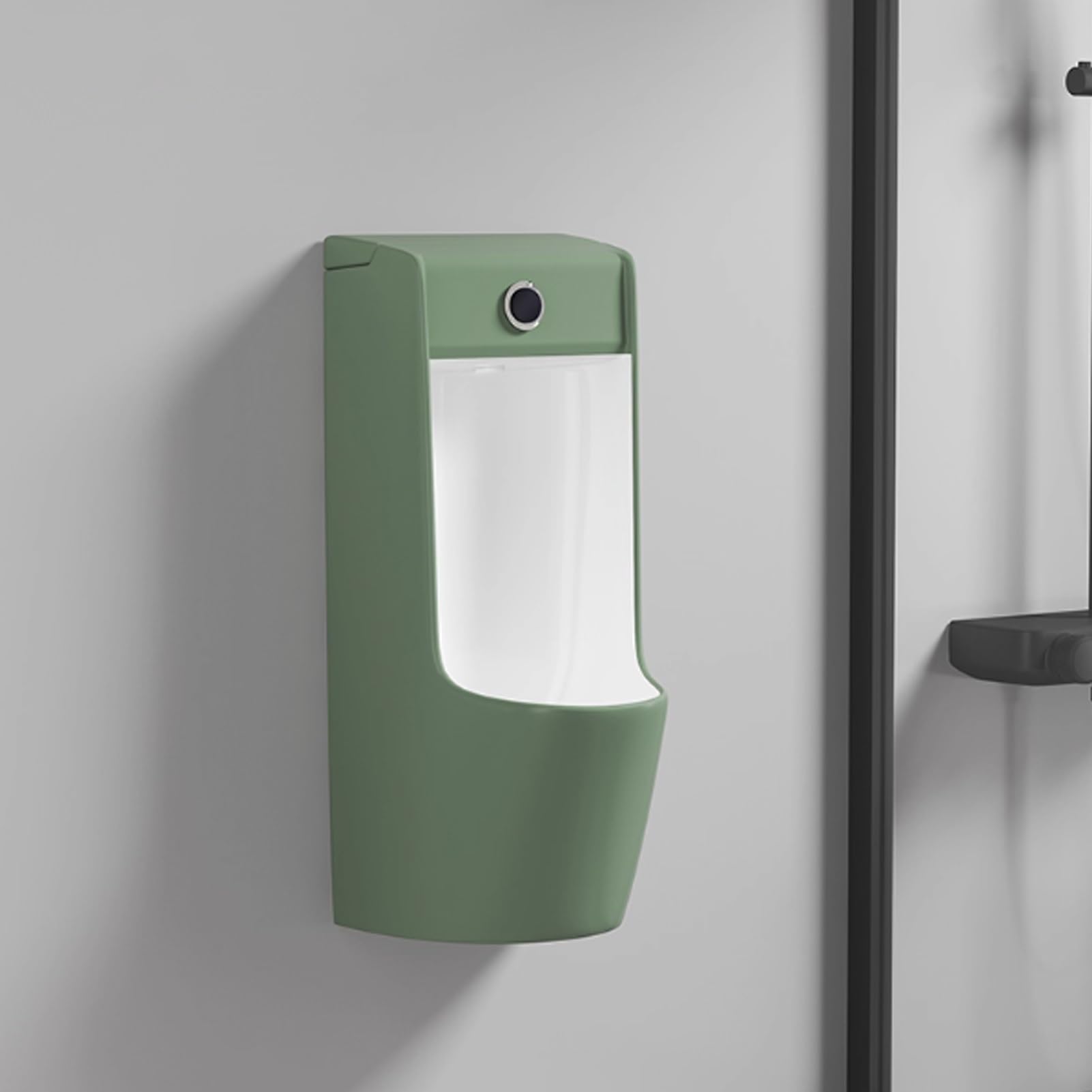 MESCXTY Commercial Washout Urinal,Wall-Mounted Ceramic Intelligent Sensor Flush Male Urinal Space-Saving(Green+White)