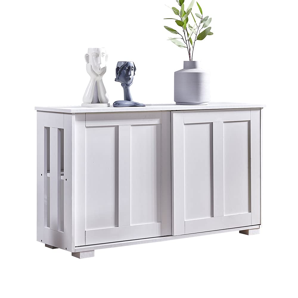 Buy 2 Doors Kitchen Storage Sideboard Wine Buffet White Wooden