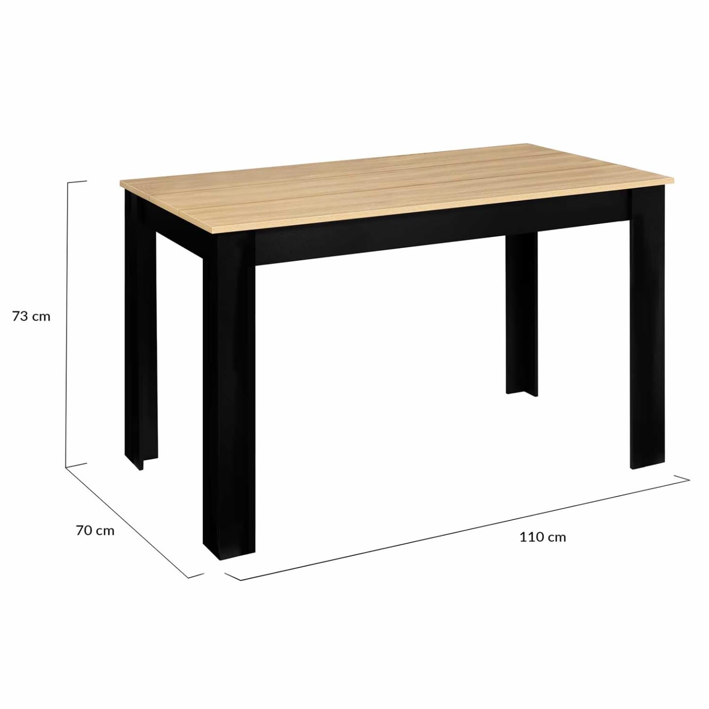 IDMarket - Table à Manger Rectangle ROZY 6 Personnes Noire Plateau façon hêtre 110 cm