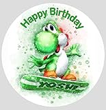Für die Geburtstags Torte, Zuckerbild kompatibel mit: Super Mario Yoshi, Essbares Foto für Torten, Fondant, Tortenaufleger Ø 20cm, 0100z