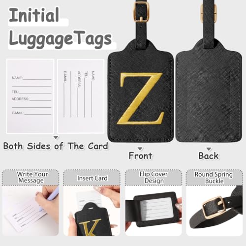 Image of Personalized Initial Letter Luggage Tags for Suitcases,Suitcase Identifier Baggage Tag,Cute Travel Luggage Tags,Best Gift Wedding Birthday for Couples Honeymoon Friend Family Vacation(Black Z)