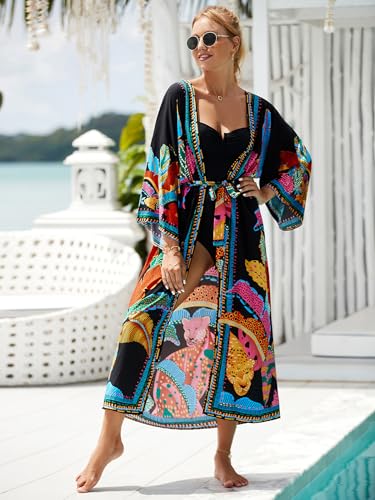 Women Casual Open Front Lightweight Cardigan Long Beach Kimono Cover Up2