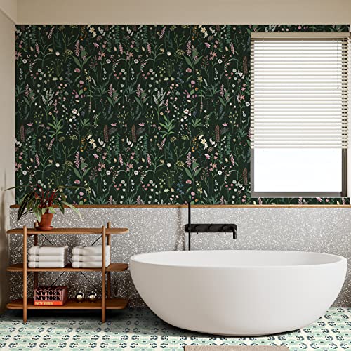 Jiffdiff 17.3'' X 236.2'' Floral Peel And Stick Wallpaper Vinyl Wallpaper Flower Wallpaper Vintage Vinyl Peel And Stick Wallpaper For Kitchen Cabinet Furniture Renter Friendly (Covers 28.4 Sq Ft) #TOP2