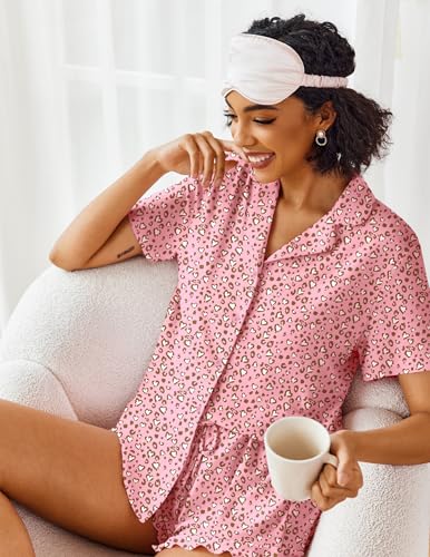 Image of Ekouaer Pajamas Set for Women Short Sleeve Sleepwear Button Down Pjs Lounge Sets Soft Nightwear