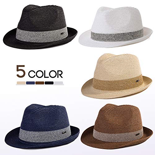 Image of Fancet Packable Straw Fedora Panama Sun Summer Beach Hat Cuban Trilby Men Women 56-67cm