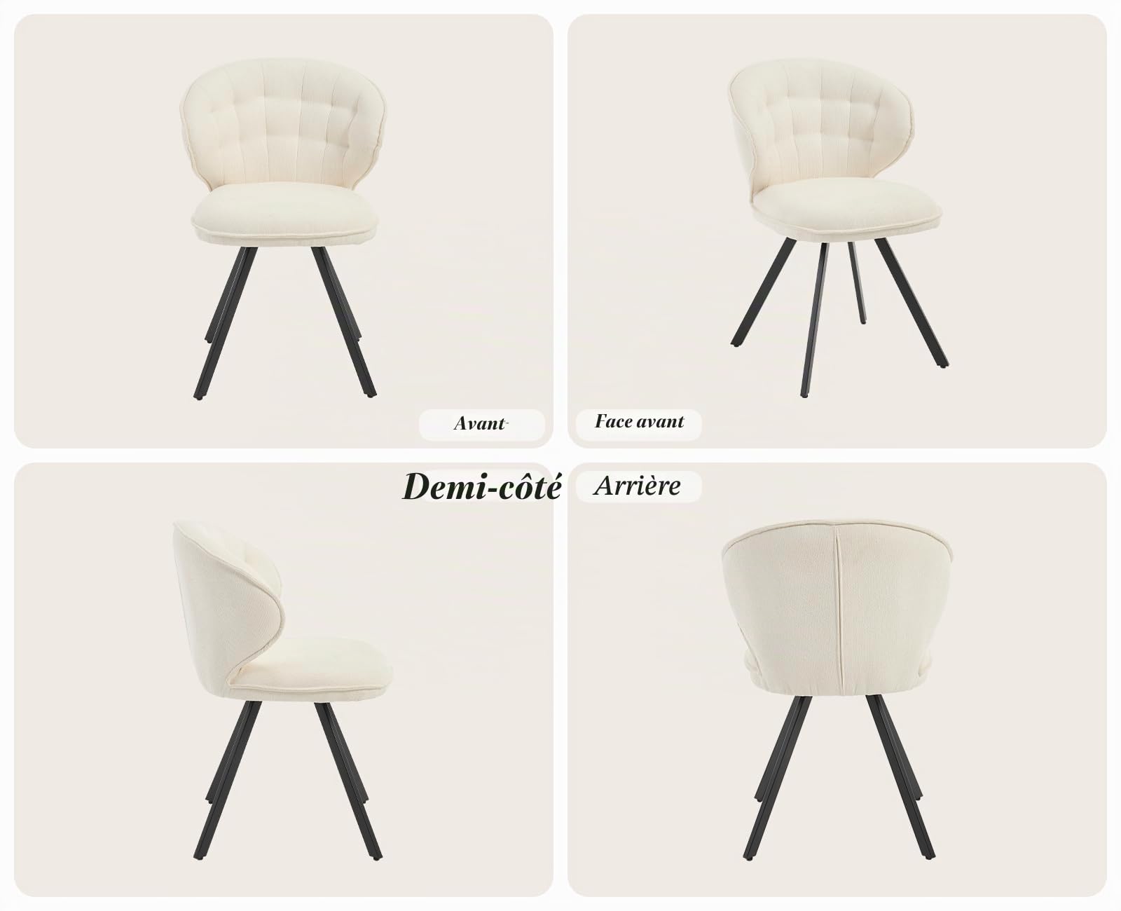 Lot de 2 Chaises Salle à Manger Moderne Pieds en Métal, Blanc