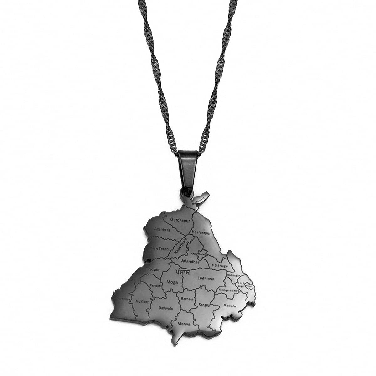 Hafrita India Punjab State Map Pendant Neckalces Stainless Steel Chain Pendant Necklace