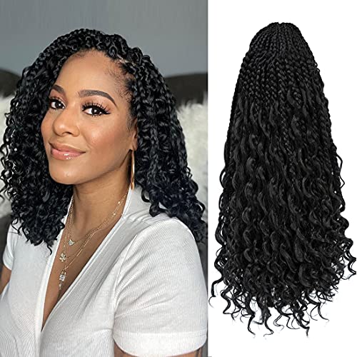 8 Packs Boho Box Braids Crochet Hair with Curly Ends 14 Inch Goddess Box Braids Crochet Braids Bohemian Crochet Box Braids Pre Looped Synthetic Braiding Hair Extension
