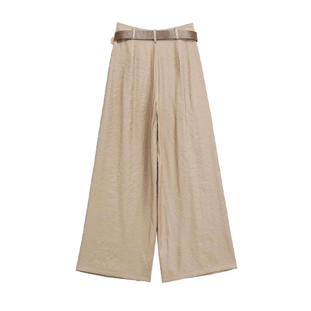 Pantaloni da donna a vita alta plissettati a gamba larga estivi tinta unita vestibilità ampia pantaloni da ufficio