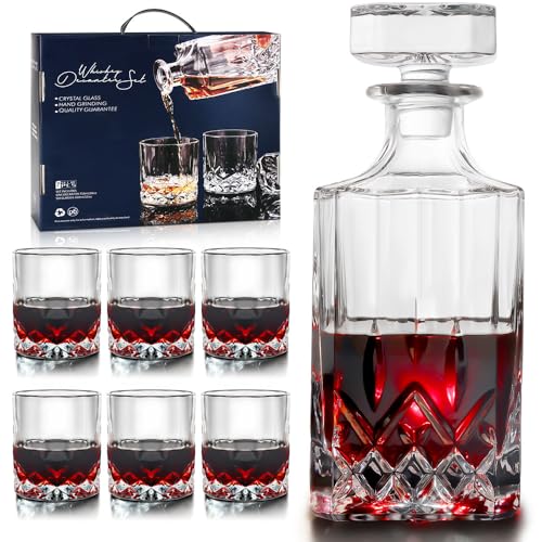 750ml Garrafa de Vidro para Whisky, Conjuntos de Decantadores para Homens,Decantador Ideal para Uísque, Decanter com Tampa Geométrica Hermética, Decantador de Uísque, Garrafa de Vidro para Whisky