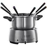 Russell Hobbs Fondue elektrisch Set [Käsefondue, Schokofondue oder Öl-/Brühe-Fondue] Fiesta (inkl. 6 farbige Gabeln, spülmaschinenfester & antihaftbeschichteter 1,2l Edelstahl-Topf, 1200W) 22560-56