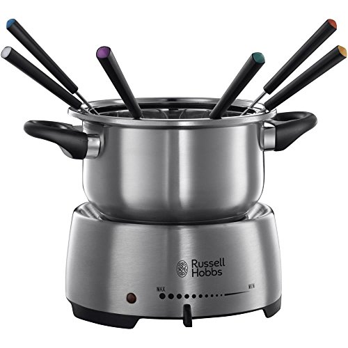 Russell Hobbs Fondue elektrisch Set [Käsefondue, Schokofondue oder Öl-/Brühe-Fondue] Fiesta (inkl. 6 farbige Gabeln, spülmaschinenfester & antihaftbeschichteter 1,2l Edelstahl-Topf, 1200W) 22560-56