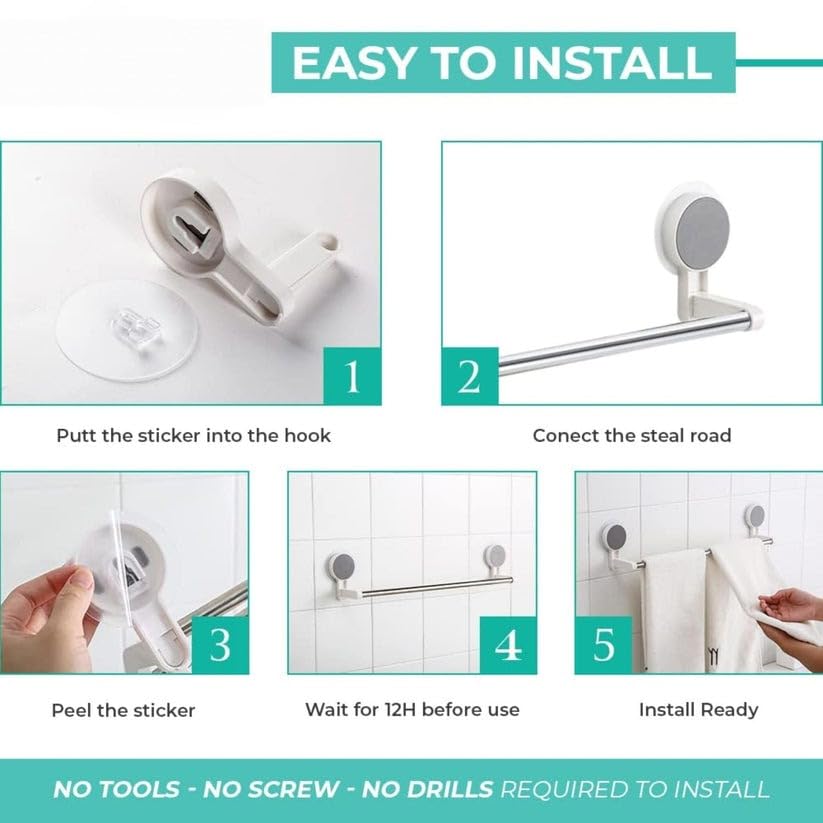 Image of Oblivion Towel Holder in Bathroom - Self-Adhesive Towel Rod for Bathroom & Kitchen - No-Drill Wall Mounted Holder with Strong Adhesive, Space-Saving Organizer for Towels, Clothes & Accessories