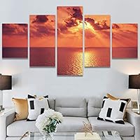 SIGNWIN 5 Panel Canvas Wall Art Modern Art Coastal Colorful Multicolor Photography Romantics Sunset for Home Decorations Ready to Hang - 60