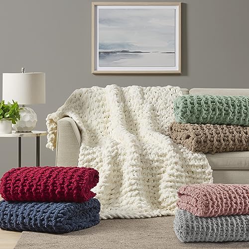 Madison Park Chenille Chunky Knit Handmade Throw Blanket, Luxuriously Soft Gift Blankets, Cottage Style Room Décor, Lightweight & Breathable All Seasons Throw Blanket for Couch, 50"W x 60"L Navy Blue - Image 5