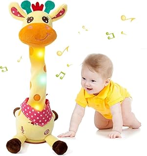 Emoin Dancing Giraffe Stuffed Animal Baby Toys Singing 10 Children's Song Infants Toddlers Toy Repeats What You Say Interactive Deer Push Glowing Musical Toy for Boys Girls Birthday Gift