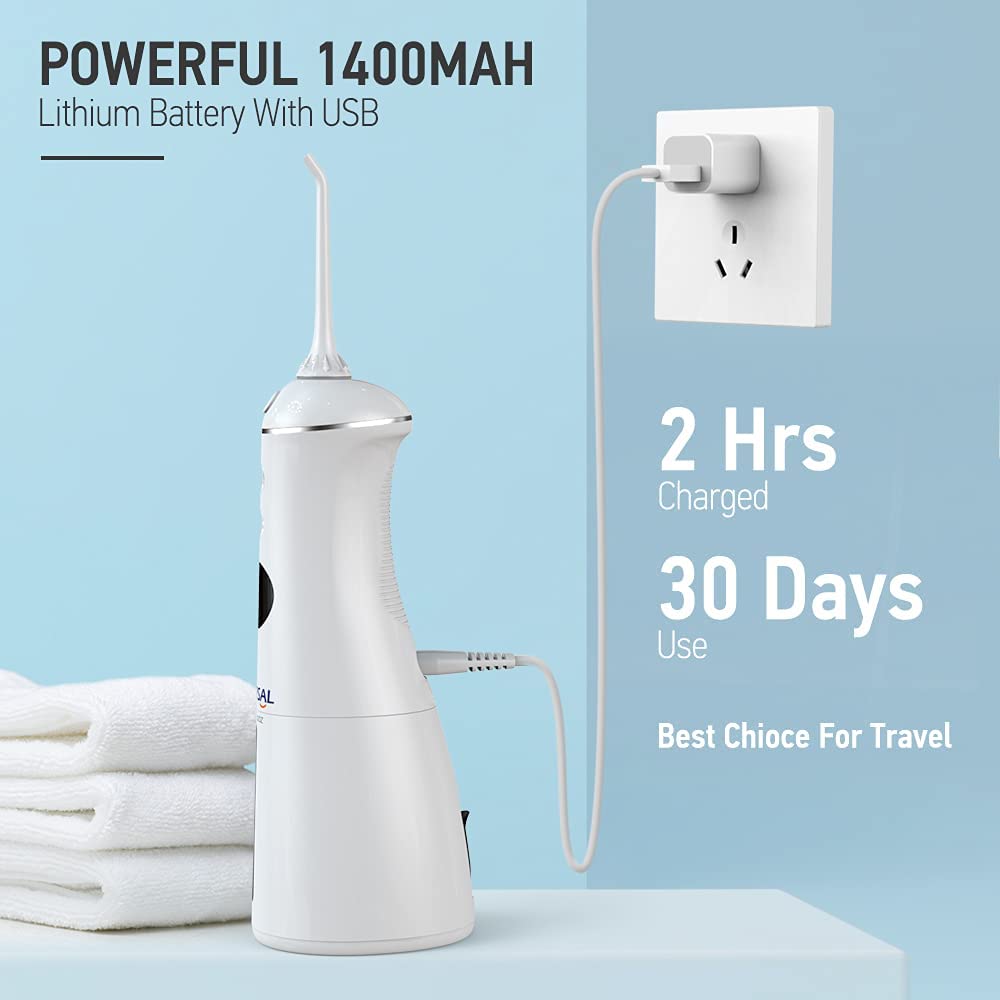 NURSAL Cordless Water Dental Flosser, Portable Dental Oral Irrigator, 300ML Professional Rechargeable Teeth Cleaner with DIY Mode, IPX7 Waterproof, 4 Jet Tips for Braces Home & Travel (White) : Health & Household