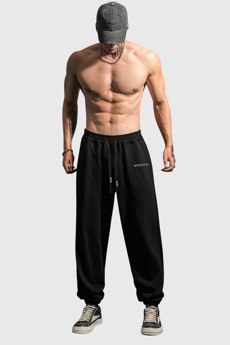 HHZ Men's Cotton Joggers Sweatpants Loose Baggy Gym Workout Yoga Lounge with Elastic Bottom Straight Leg - Image 3