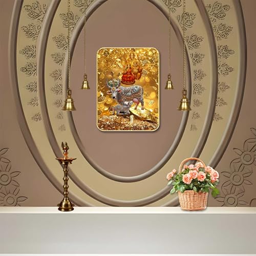 Image of SAF Kubera Lakshmi Ganesha Wall Art with Table Top Stand & Wall Hanging Hole | Premium MDF Prosperity Painting for Mandir Home Office Diwali Dhanteras Decor