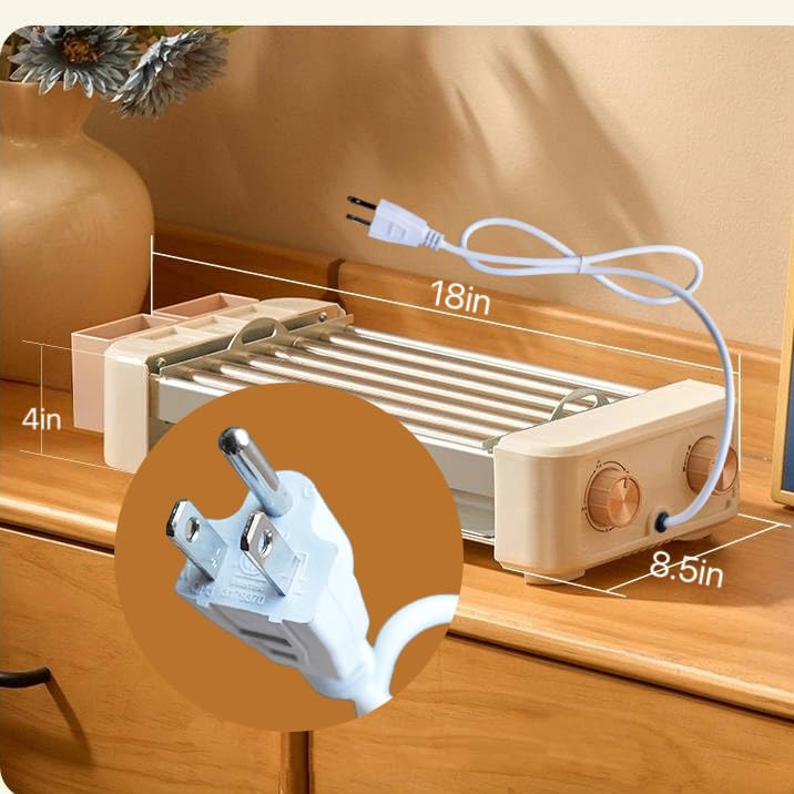Rodillo eléctrico para perros calientes, 6 rodillos, parrillas 3 en 1 para interiores, portátil, con parrilla extraíble antiadherente y sin humo y placa de parrilla de barbacoa, máquina de 3