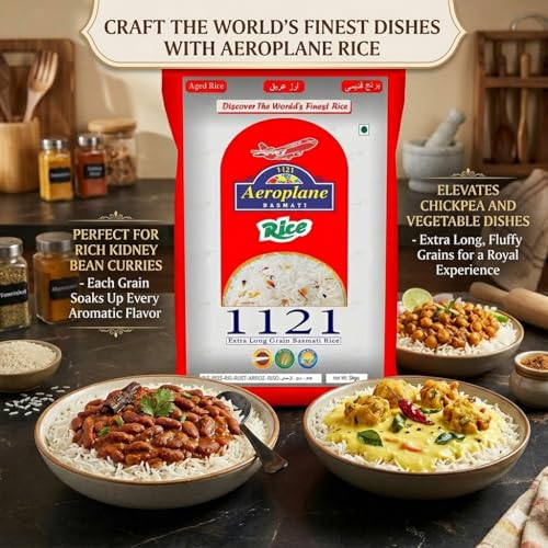 Image of Aeroplane XXXL Extra Long Grain Biryani Basmati Rice 5kg | Naturally Aged, Non-Sticky | Rich Aroma | Fluffy & Separate Grains | Ideal for Biryani & Pulao