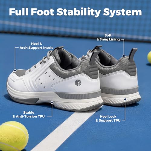 Image of FitVille Men's Wide Pickleball Shoes Non-Slip Court Tennis Sneakers for Men | TPU Torsion Stability, Archcore Energy Return Insole, Wide Toe Box, EVA Cushion, Breathable Mesh, Ankle Support for All Court