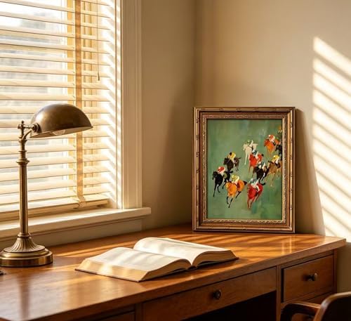 Vintage Gold Framed Horse Racing Wall Art, Retro Equestrian Oil Painting Canvas Prints, Colorful Race Horses and Jockeys Wall Decor, Modern Equestrian Print Artwork for Living Room Bedroom Office Home Decor, 9x11in — view 8