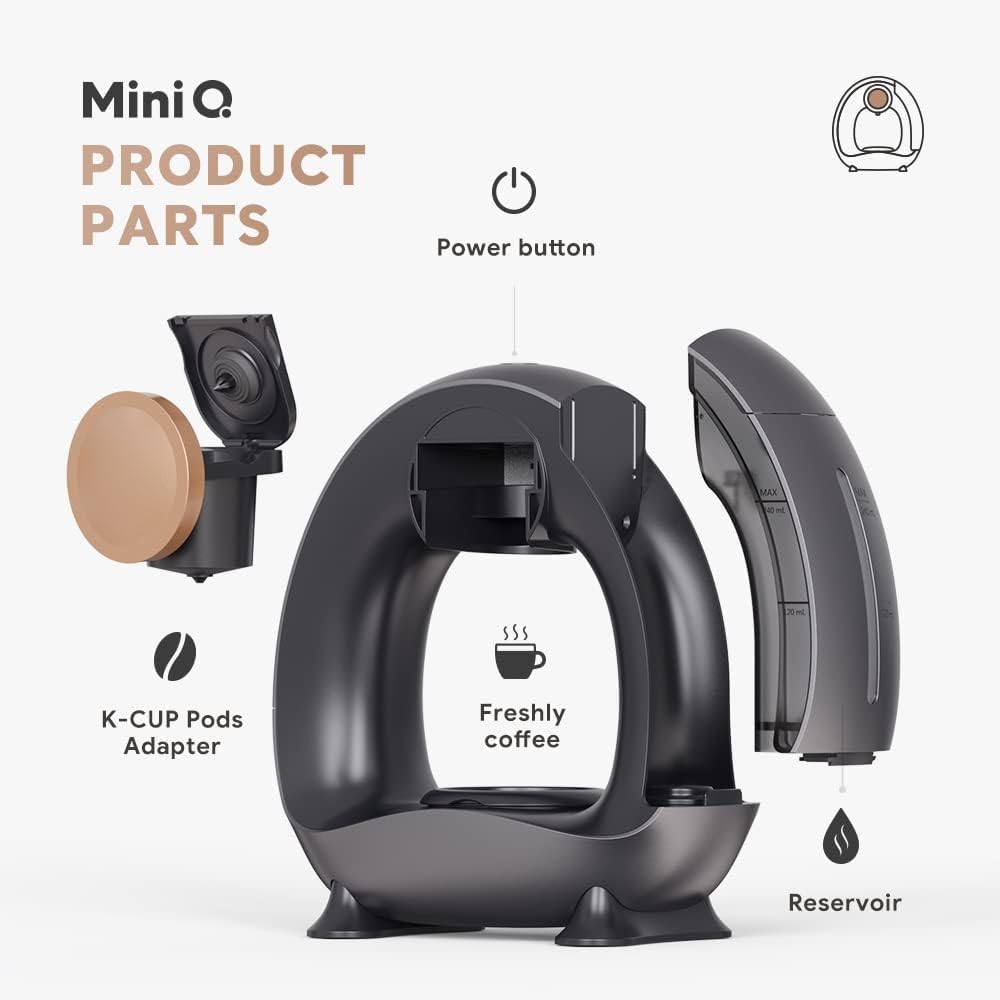 Macchina da caffè monouso con filtro per caffè macinato, Mini macchina da caffè Americano per una tazza, funzionamento con un tocco, dimensioni di infusione 4-8 fl oz (Grigio)