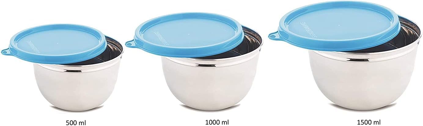Stainless Steel Mixing Bowl Steel 500 Ml+ 1000 Ml+ 1350 Ml, Set of 3, Blue