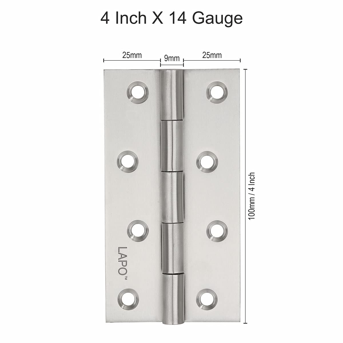 LAPO Strong Door Hinges, 4 Inch x 14 Gauge/1.8mm Thickness, Heavy Stainless Steel Joint Hinges, Smooth Operation, Ideal for Bedroom Doors & Wardrobe, 5 Years Warranty, Matt Finish, Pack of 4 3