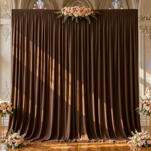 2 Panles Brown Backdrop Curtains - Wrinkle Free Fabric Backdrop Curtain for Photoshoot 10ft Wedding Party Photo Backdrop Drapes for Birthday Baby Shower Photography Stage Background Decorations