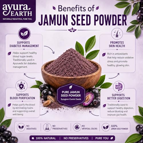 Image of Jamun Seed Powder for Diabetes (250g) | 100% Pure Kala Jamun Guthli | Java Plum Seed Powder | Neredu /Naval Kottai Powder (250g)