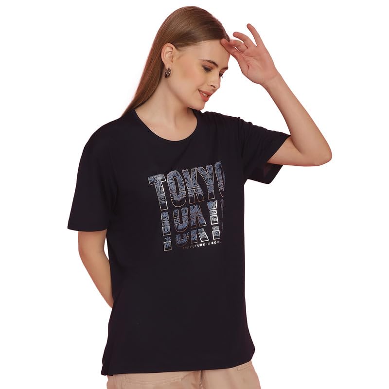 Image of Round Neck Cotton Printed Women Regular Fit Tshirt-P1950