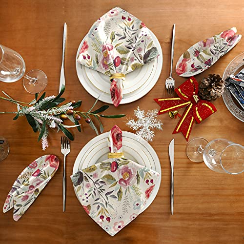 Floral Cloth Napkins Set Of 6, Vintage Flower Fall Polyester Kitchen Dinner Napkins Washable For Holiday Festive Party New Years Wedding Decor #TOP4