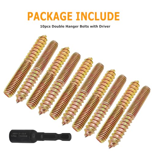Image of 10pcs M8x60mm Hanger Bolts Double Headed Bolts Screw Kit,Self-Tapping Hanger Bolts Screw for Wood Furniture,with 1pcs M8x1.25mm Driver