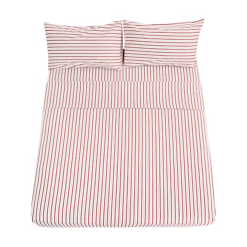 Image of Burgundy Red Striped Sheets Set Queen Size 4 Piece - Super Soft, Easy Care & Breathable Red and White Pinstripe Bed Sheet Set with 16-Inch Deep Pockets, Great Gift for Christmas & Birthday
