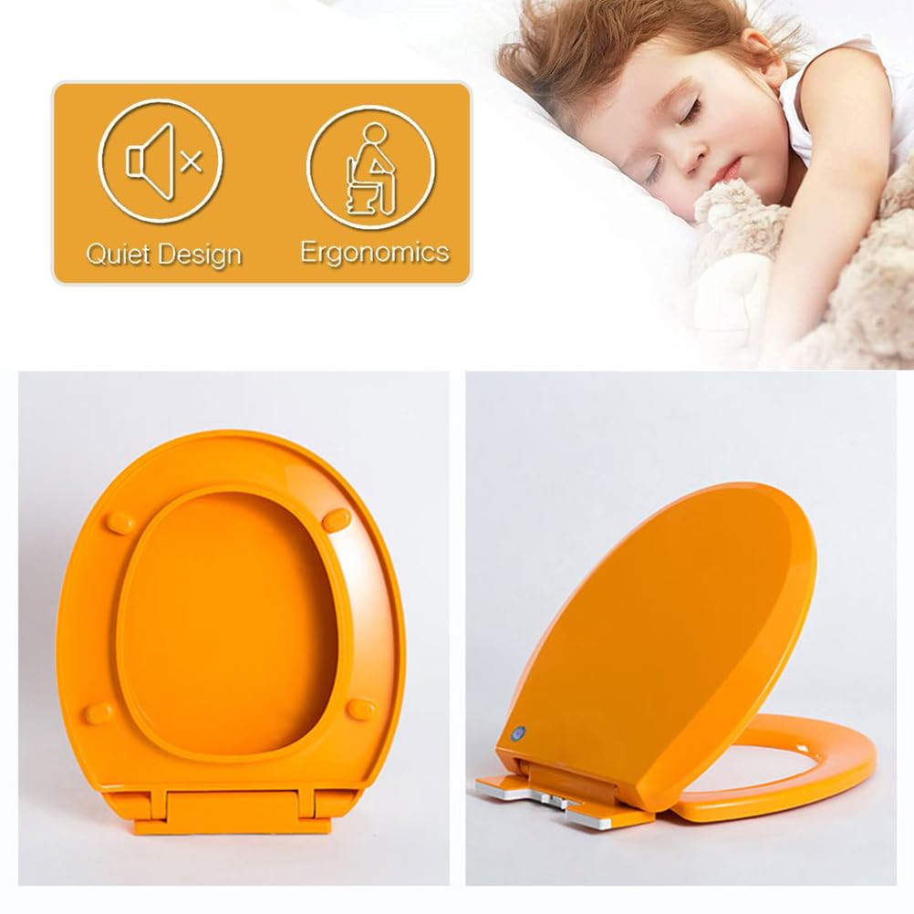 Tapa de WC Colorido en Forma de O, Silencioso Y Sin Golpes Asiento De Inodoro con Tapa De Cierre Lento, Fácil De Montar Y Limpiar, Asiento de Inodoro Universal de PP,Naranja,36x41cm