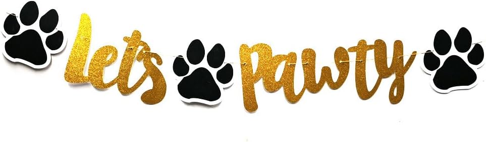 Let’s Pawty Banner Sign Dog Birthday Party SuppliesPuppy Dog Paw Birthday Decorations Backdrop, Gold Let’s Pawty Decor Pennants Banner Kit for Pet Dog Single Sided Pre-Strung