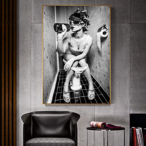Toile femme fumer LSYALUCK pour habiller un mur vide tableau noir et blanc 30x50cm encadré