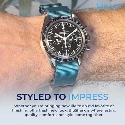 Image of BluShark - Original Collection Military-Style Waterproof Watch Strap, Fits All Timepiece Brands, Durable Nylon Wristwatch Accessories with Stainless Steel Buckle - 18mm, 20mm, 22mm & 24mm Watch Bands